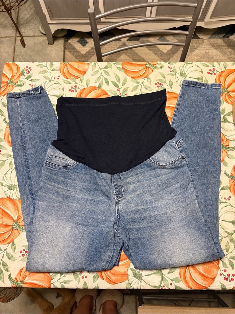 Liz Lange for Target Blue Skinny Maternity Jeans with Black Belly Panel